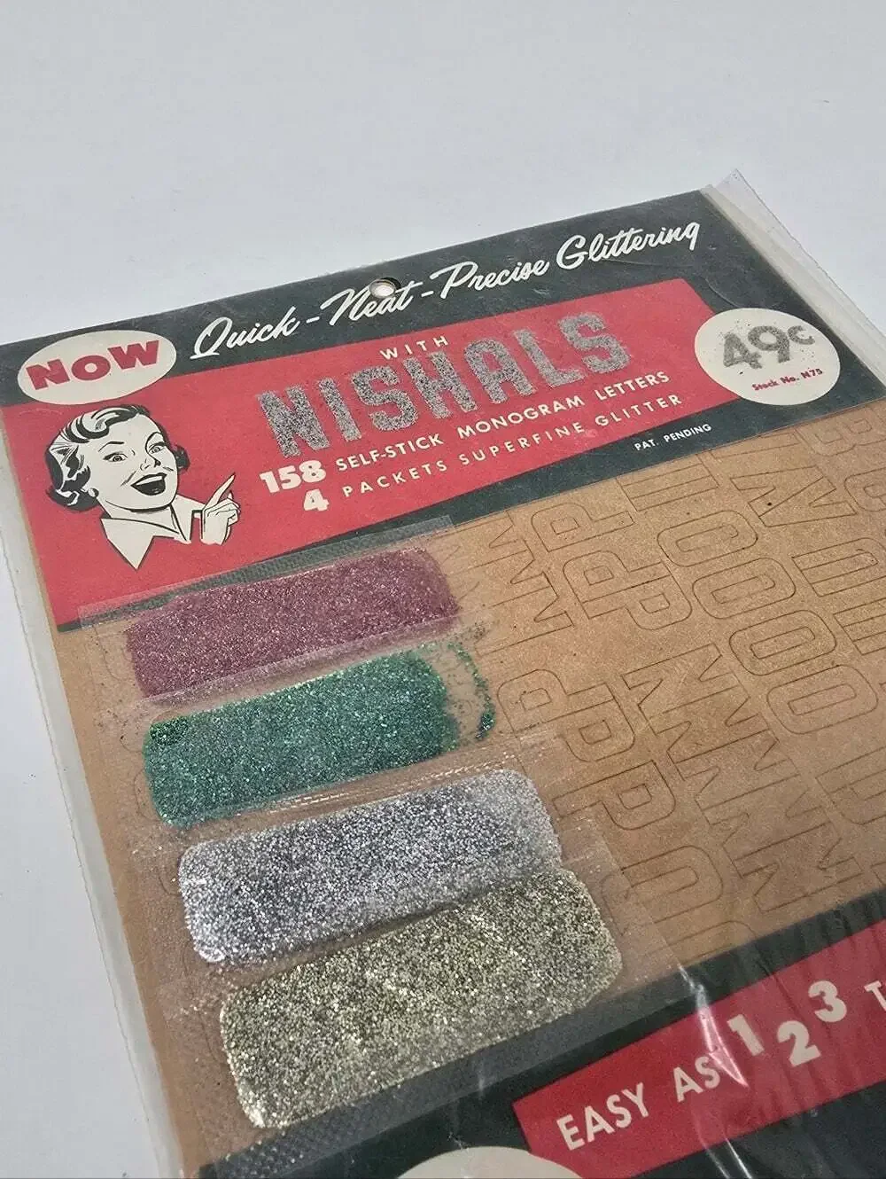 NEW Vintage 50s Nishals Self-Stick Monogram Letters Superfine Glitter Christmas
